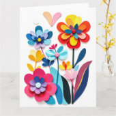 Colorful Paper Cut Flowers Joyful Botanical Karte (Gelbe Blume)