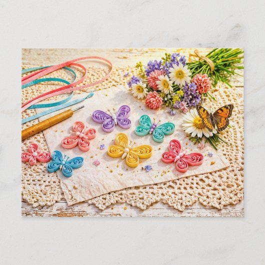 Colorful Paper Quilling Butterflies with Spring Cr Postkarte (Vorderseite)