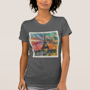 Colorful Paris Sky Postage Briefmarke T-Shirt