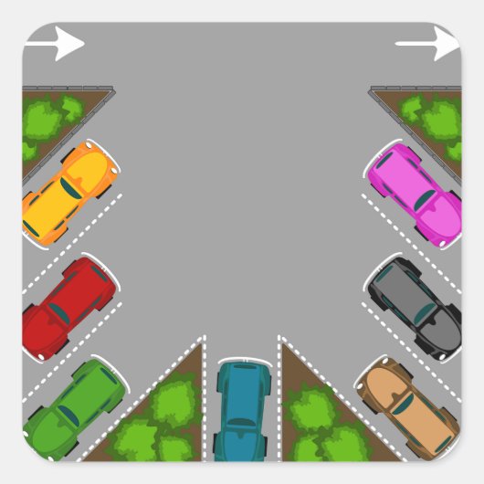 Colorful Parking Lot Overhead View Car Enthusiast Quadratischer Aufkleber (Vorderseite)