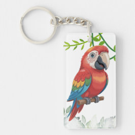 Colorful Parrot Acrylic Keychain – Bird & Plant Schlüsselanhänger