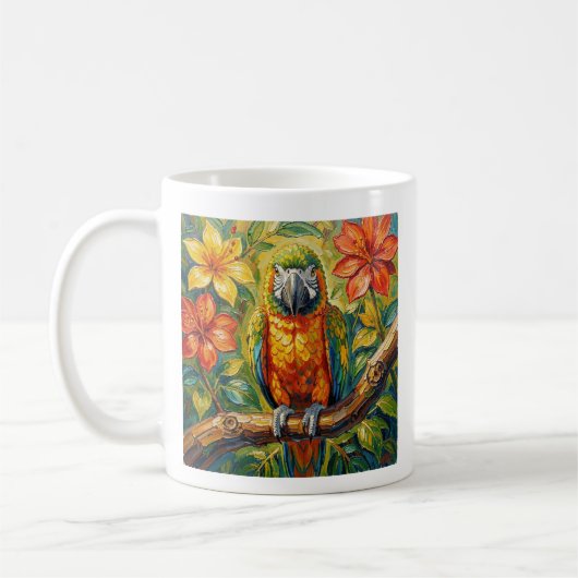 Colorful Parrot and Tropical Flower Personalized Kaffeetasse (Links)