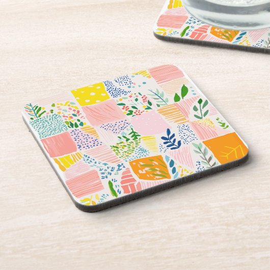Colorful Pastel Patchwork Preppy Getränkeuntersetzer (Linke Seite)