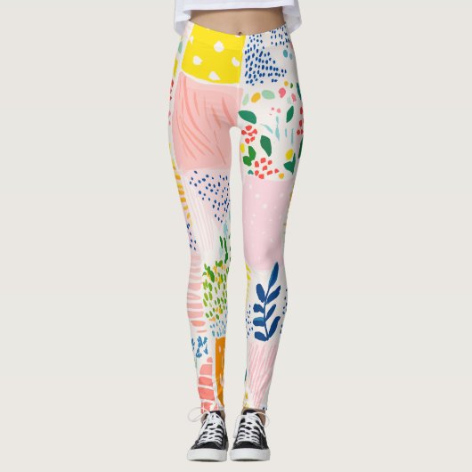Colorful Pastel Patchwork Preppy Leggings (Vorderseite)
