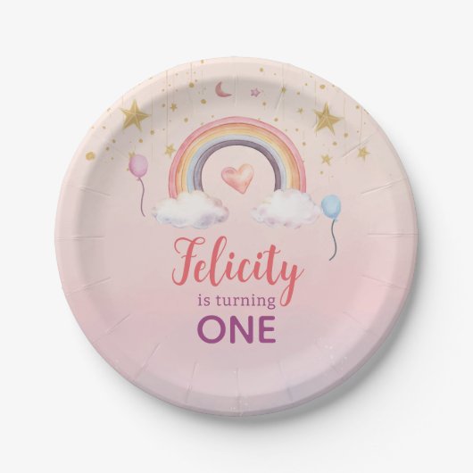 Colorful Pastel Rainbow Girl Birthday Pappteller (Vorderseite)