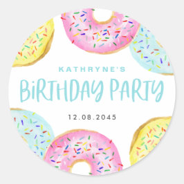 Colorful Pastel Sprinkle Donuts Birthday Party Runder Aufkleber