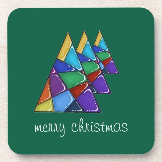 Colorful Patchwork Christmas Tree Coasters Getränkeuntersetzer (Vorderseite)