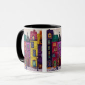 Colorful Patchwork Houses Textile Art Tasse (Vorderseite Links)