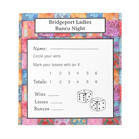 Colorful Patchwork Print Bunco Night Notizblock (Vorderseite)