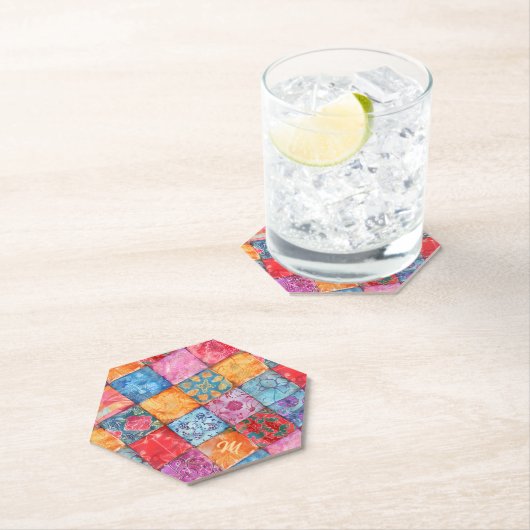 Colorful Patchwork Print Monogram Untersetzer (Vor Ort)