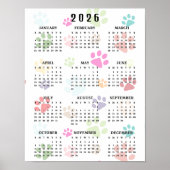 Colorful Paw Prints 2026 Wall Calendar Poster (Vorne)