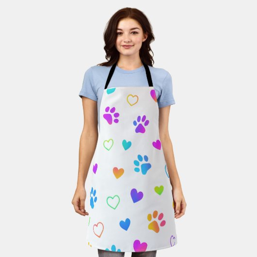 Colorful Paw Prints & Hearts Apron Schürze (Getragen)