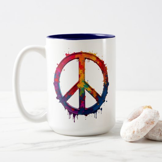 Colorful peace sign mug zweifarbige tasse (Mit Donut)