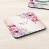 Colorful Peach Floral Golden Watercolor Wedding Getränkeuntersetzer (Linke Seite)