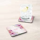 Colorful Peach Floral Golden Watercolor Wedding Getränkeuntersetzer (Rechte Seite)