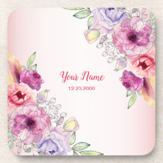 Colorful Peach Floral Golden Watercolor Wedding Getränkeuntersetzer