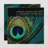 Colorful Peacock Feather Classy Foto Party Einladu Einladung (Vorne/Hinten)