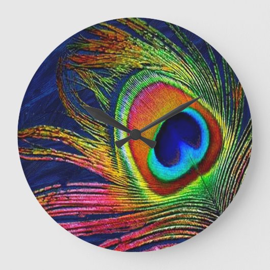 Colorful Peacock Feather Print Große Wanduhr (Vorderseite)