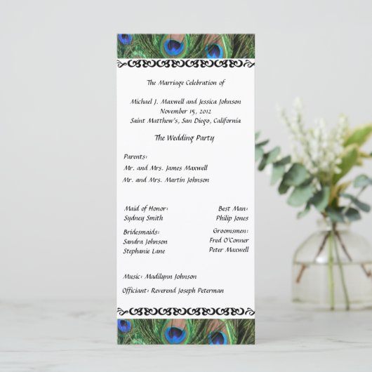 Colorful Peacock Feather Wedding Program Programm (Stehend Vorderseite)