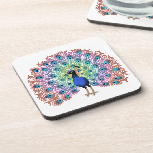 Colorful Peacock Getränkeuntersetzer (Linke Seite)