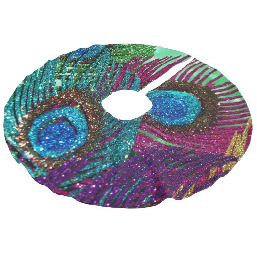 Colorful Peacock Leinenimitat Weihnachtsbaumdecke (Schrägansicht)