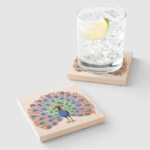 Colorful Peacock Steinuntersetzer (Seitenansicht)