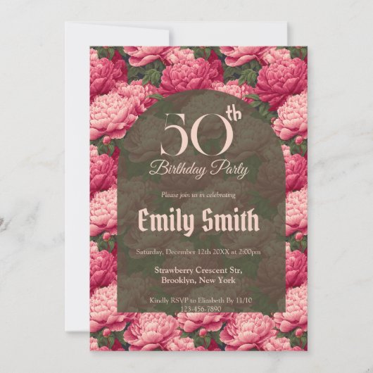 Colorful Peonies Charm Romantic Party Einladung (Vorderseite)