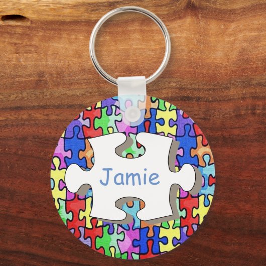 Colorful Personalised Jigsaw Piece Pattern Schlüsselanhänger (Rückseite)