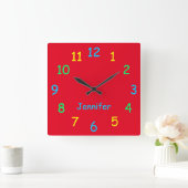 Colorful Personalized Clock Custom Cheery Red Quadratische Wanduhr (Zuhause)
