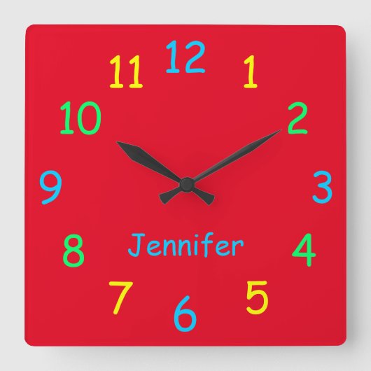 Colorful Personalized Clock Custom Cheery Red Quadratische Wanduhr (Vorderseite)