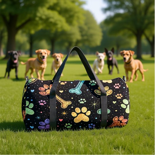 Colorful Pet Bones Paw Print Monogram Personalize Duffle Bag