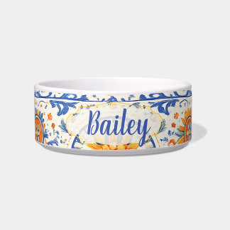 Colorful Pet Bowl, Mediterranean Tile Inspired Bow Napf