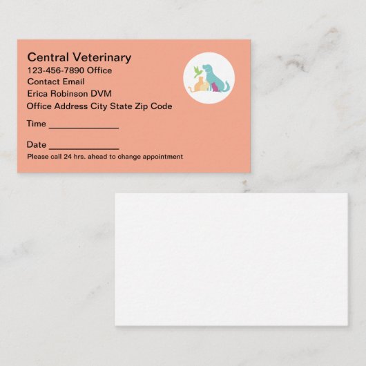 Colorful Pet Care Veterinary Appointment Cards Terminkarte (Vorne/Hinten)