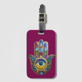 Colorful Petals Leaves Hamsa Sapphire Third Eye Gepäckanhänger (Vorderseite Vertikal)
