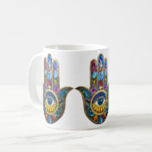 Colorful Petals Leaves Hamsa Sapphire Third Eye Kaffeetasse (Vorderseite Links)