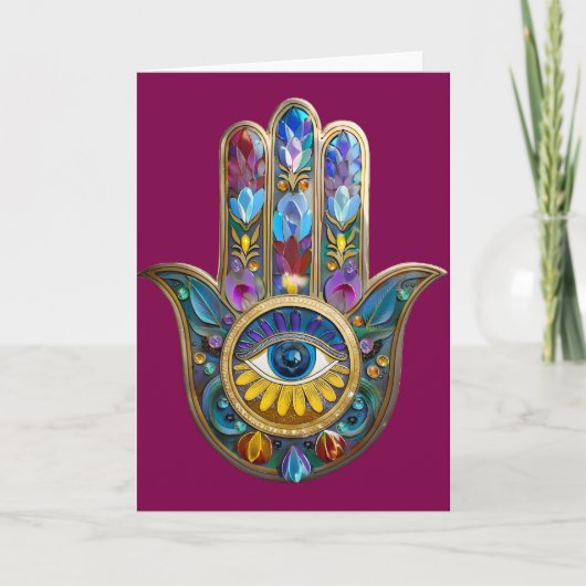 Colorful Petals Leaves Hamsa Sapphire Third Eye Karte (Vorderseite)