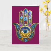 Colorful Petals Leaves Hamsa Sapphire Third Eye Karte (Gelbe Blume)
