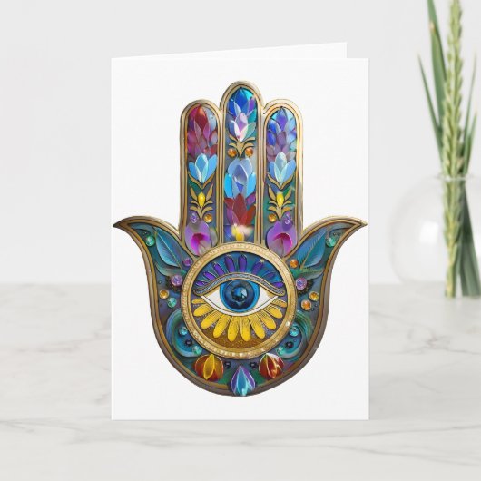 Colorful Petals Leaves Hamsa Sapphire Third Eye Karte (Vorderseite)