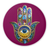 Colorful Petals Leaves Hamsa Sapphire Third Eye Keramikknauf (Vorderseite)