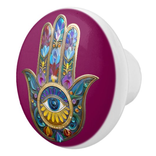 Colorful Petals Leaves Hamsa Sapphire Third Eye Keramikknauf (Rechts)