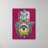 Colorful Petals Leaves Hamsa Sapphire Third Eye Leinwanddruck (Vorderseite)