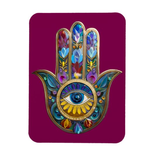 Colorful Petals Leaves Hamsa Sapphire Third Eye Magnet (Vertikal)