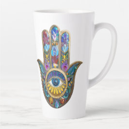 Colorful Petals Leaves Hamsa Sapphire Third Eye Milchtasse