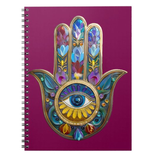 Colorful Petals Leaves Hamsa Sapphire Third Eye Notizblock (Vorderseite)