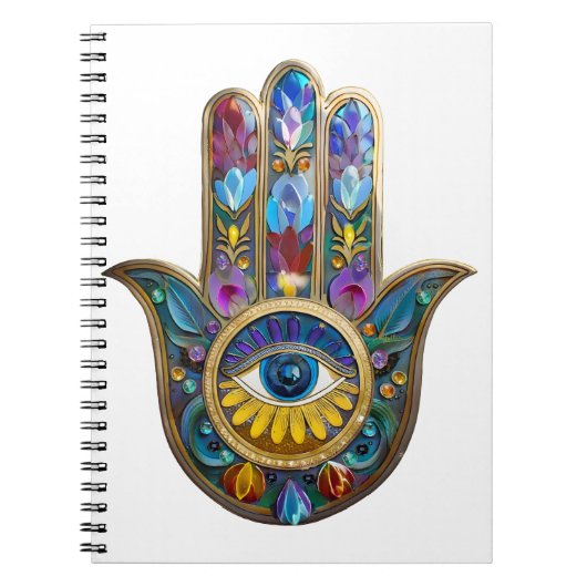 Colorful Petals Leaves Hamsa Sapphire Third Eye Notizblock (Vorderseite)