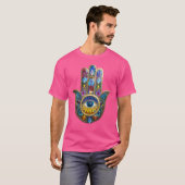 Colorful Petals Leaves Hamsa Sapphire Third Eye T-Shirt (Vorne ganz)