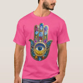 Colorful Petals Leaves Hamsa Sapphire Third Eye T-Shirt (Vorderseite)