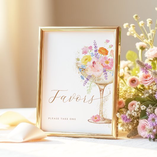 Colorful Petals & Prosecco Favors Table Sign Poster