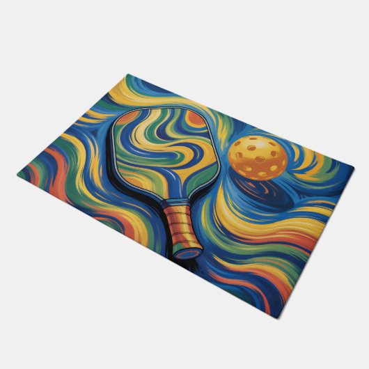 Colorful Pickleball Paddle And Ball Fußmatte (Schrägansicht)