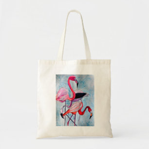 Colorful pink flamingo watercolor art tragetasche